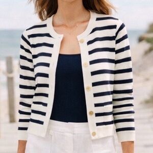 J.Crew Emilie Lady Jacket Striped Knit Ivory Navy Size Small